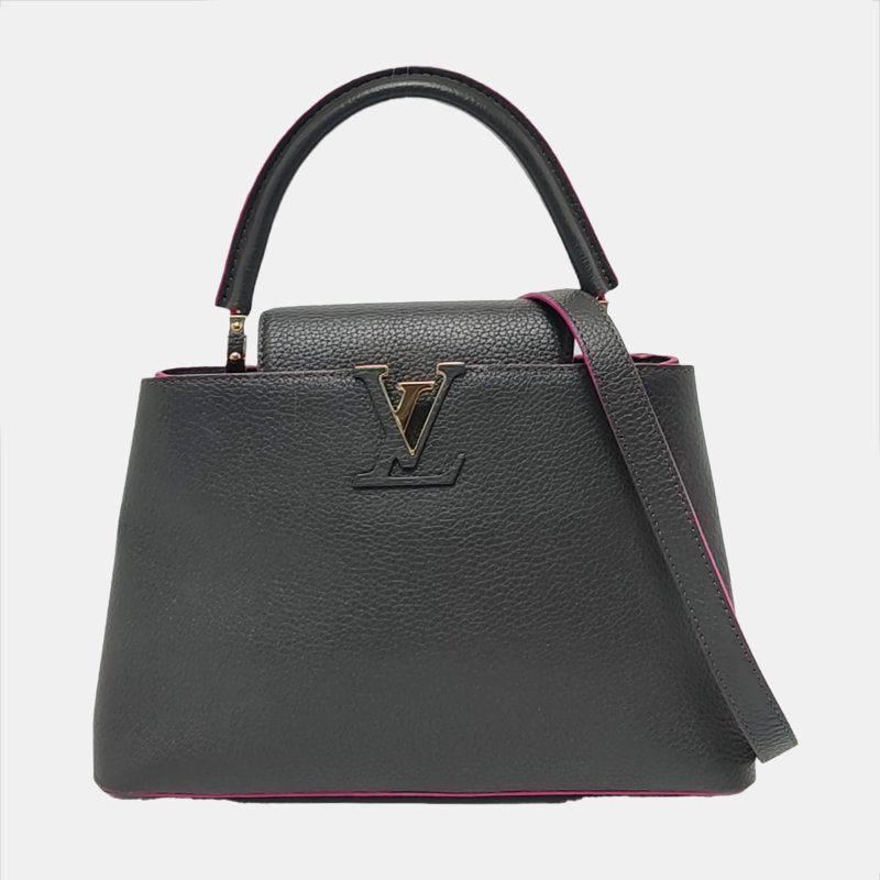 LOUIS VUITTON CAPUCINES中號黑色牛皮單肩包斜挎包手提包 銀色五金 可拆卸肩帶-7