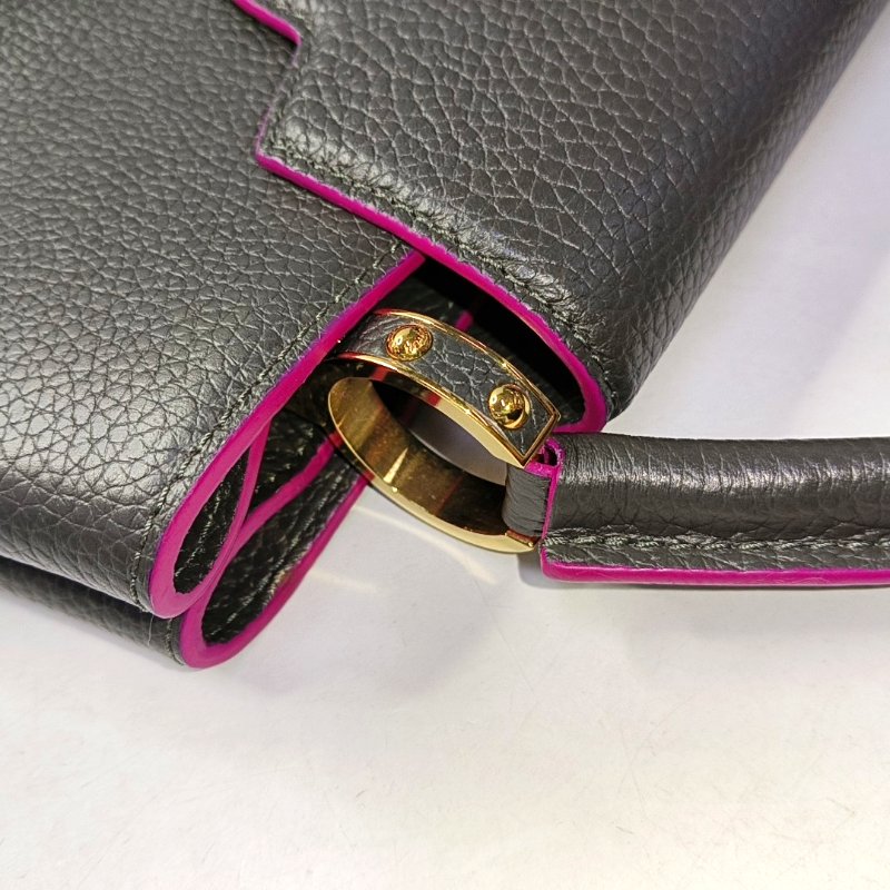 LOUIS VUITTON CAPUCINES中號黑色牛皮單肩包斜挎包手提包 銀色五金 可拆卸肩帶-9