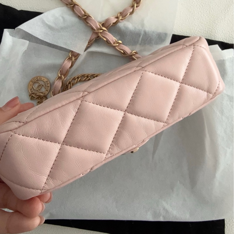【全新品】香奈兒chanel 23s 金幣櫻花粉色鏈條包斜挎包 cf-4