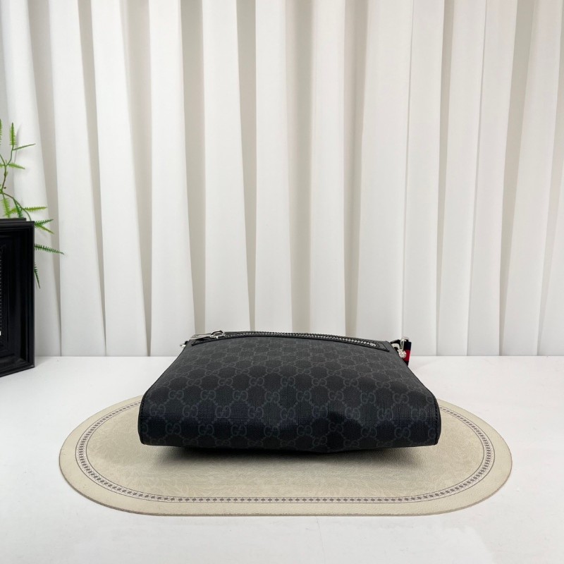 GUCC 男士斜挎包 黑色老花款 肩帶紅藍條紋 雙拉鏈設計-1