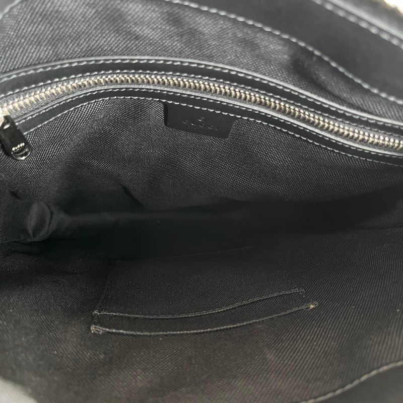 GUCC 男士斜挎包 黑色老花款 肩帶紅藍條紋 雙拉鏈設計-4