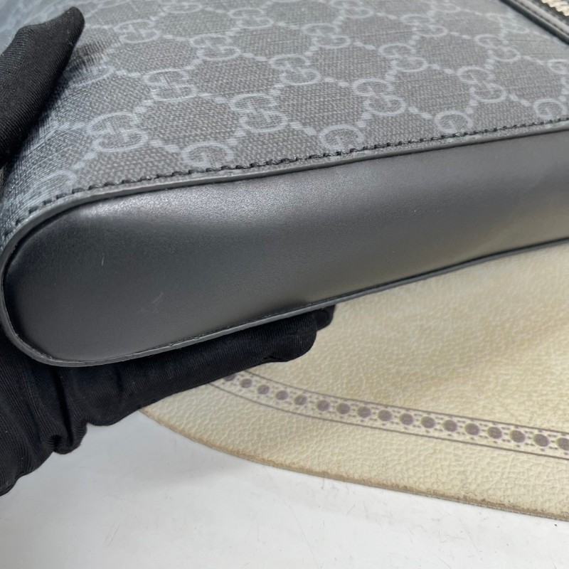 GUCC 男士斜挎包 黑色老花款 肩帶紅藍條紋 雙拉鏈設計-17