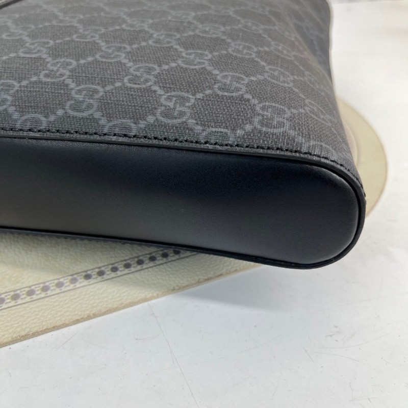 GUCC 男士斜挎包 黑色老花款 肩帶紅藍條紋 雙拉鏈設計-18