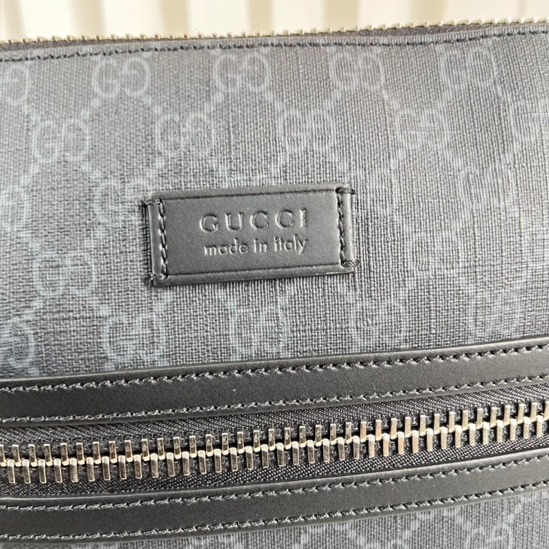 GUCC 男士斜挎包 黑色老花款 肩帶紅藍條紋 雙拉鏈設計-20