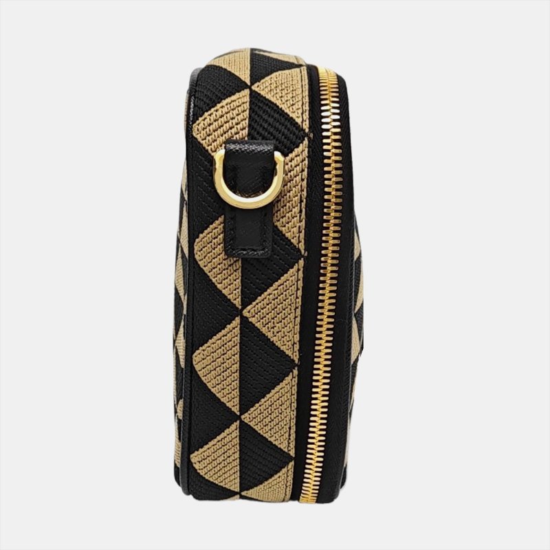 PRADA Brique棕色帆布徽標單肩包斜挎包 金色五金 可拆卸肩帶 9.8新-3