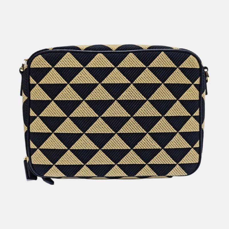 PRADA Brique棕色帆布徽標單肩包斜挎包 金色五金 可拆卸肩帶 9.8新-4