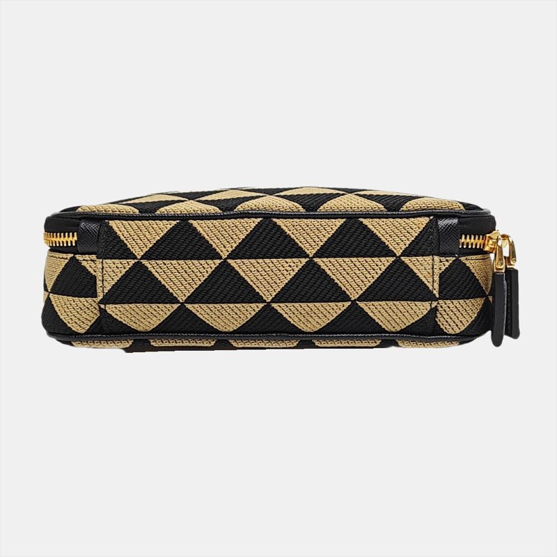 PRADA Brique棕色帆布徽標單肩包斜挎包 金色五金 可拆卸肩帶 9.8新-5