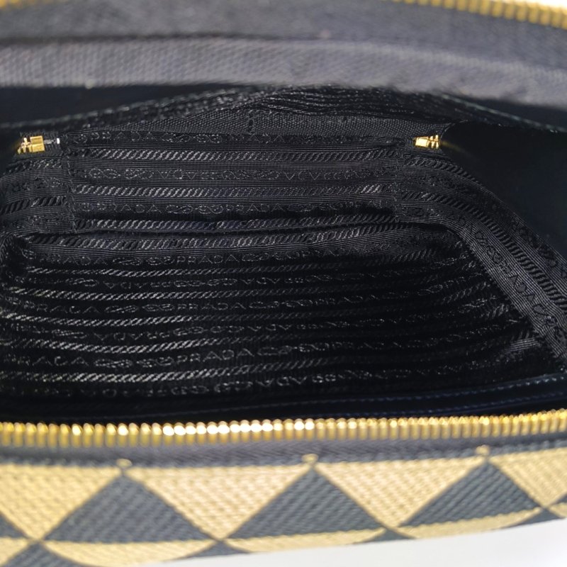 PRADA Brique棕色帆布徽標單肩包斜挎包 金色五金 可拆卸肩帶 9.8新-6