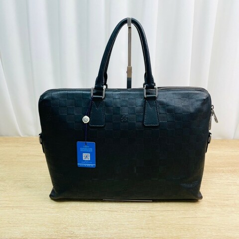 LV 黑色全皮棋盤格手提包 電腦公事包
