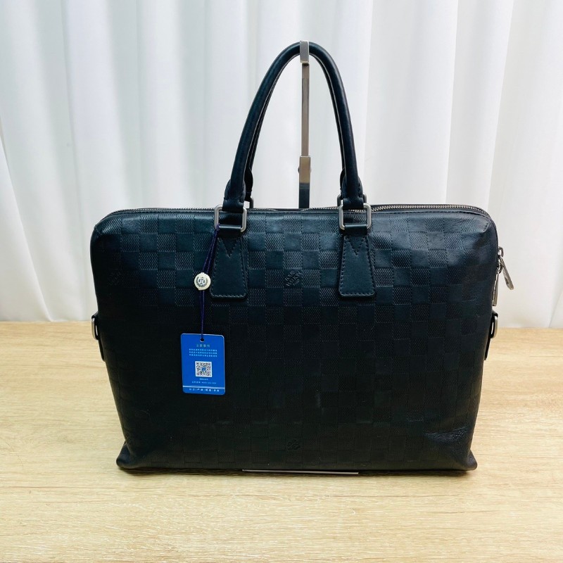 LV 黑色全皮棋盤格手提包 電腦公事包-0