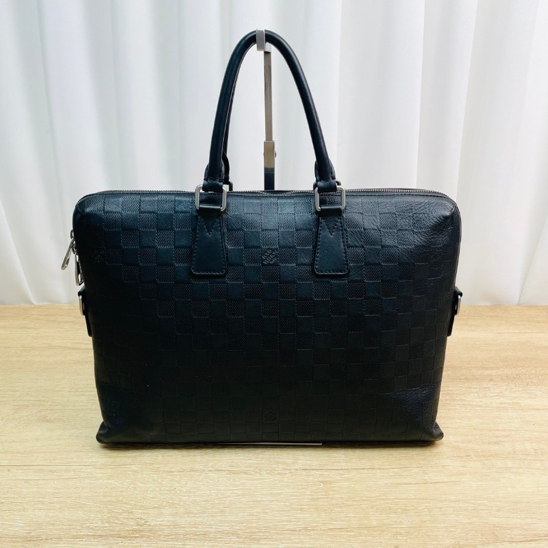 LV 黑色全皮棋盤格手提包 電腦公事包-1