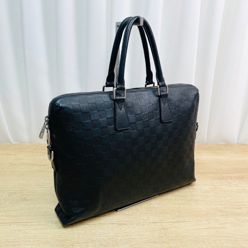 LV 黑色全皮棋盤格手提包 電腦公事包-2