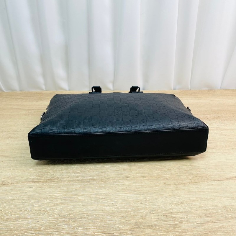 LV 黑色全皮棋盤格手提包 電腦公事包-3