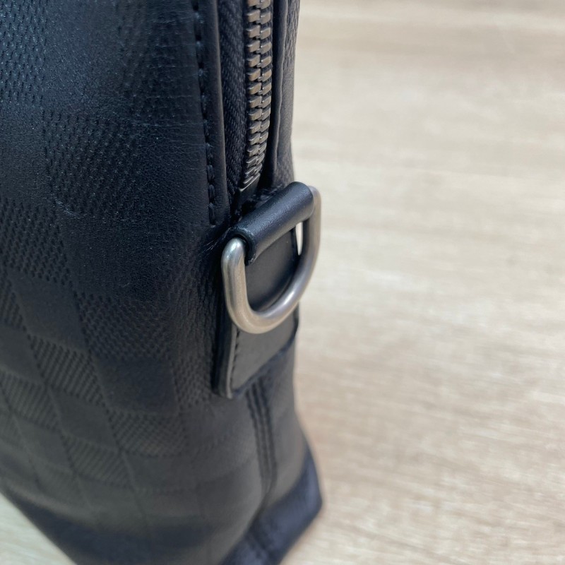 LV 黑色全皮棋盤格手提包 電腦公事包-6