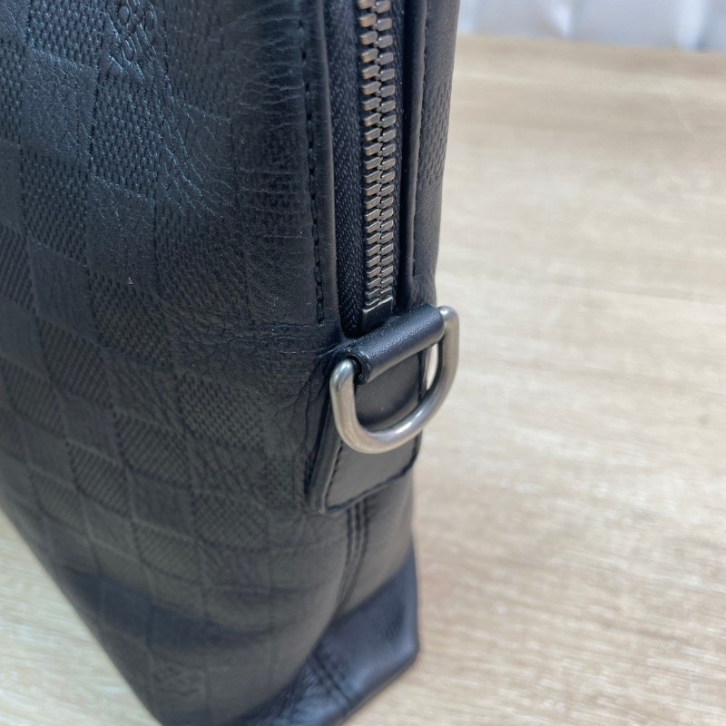 LV 黑色全皮棋盤格手提包 電腦公事包-7