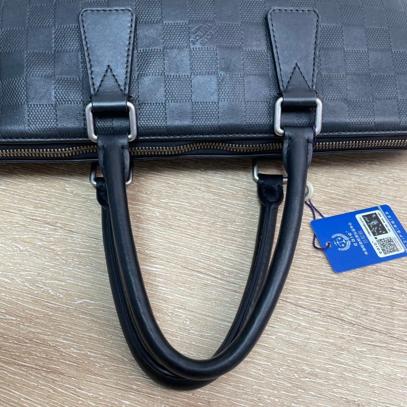 LV 黑色全皮棋盤格手提包 電腦公事包-8