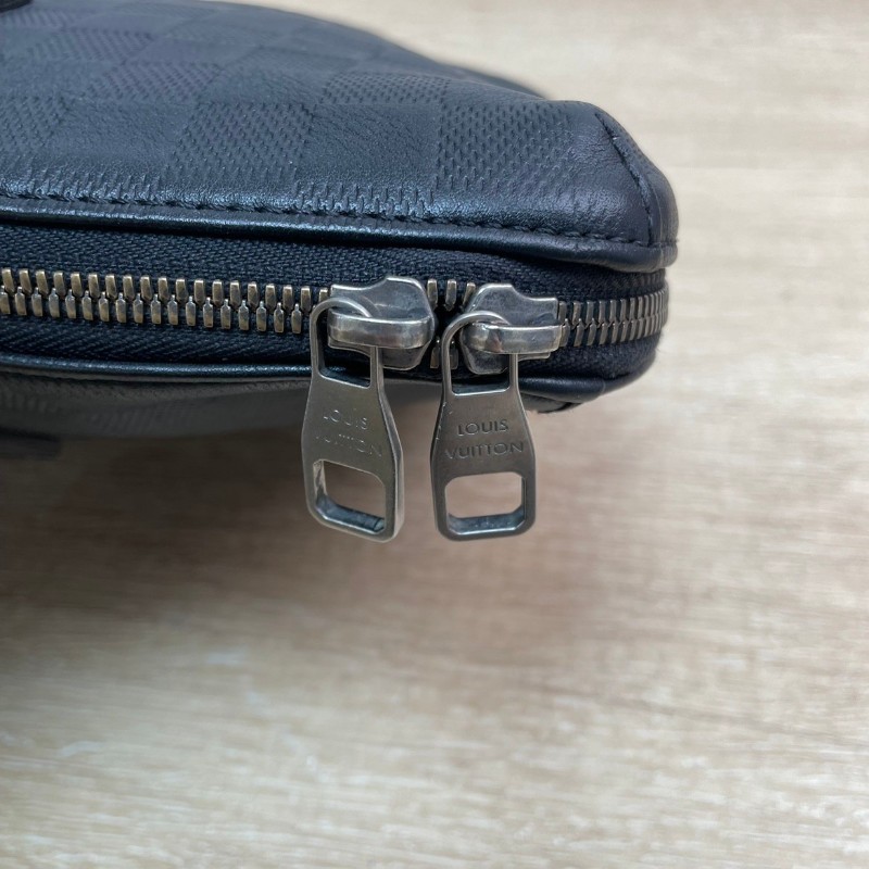 LV 黑色全皮棋盤格手提包 電腦公事包-9