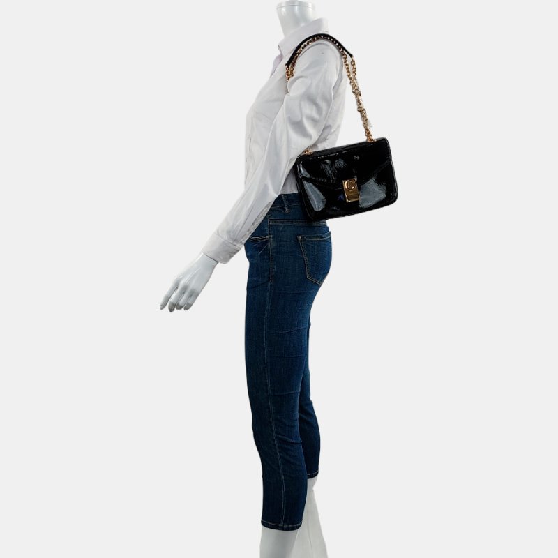 CELINE C 黑色漆皮單肩包 金色五金-1