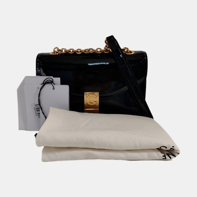 CELINE C 黑色漆皮單肩包 金色五金-7