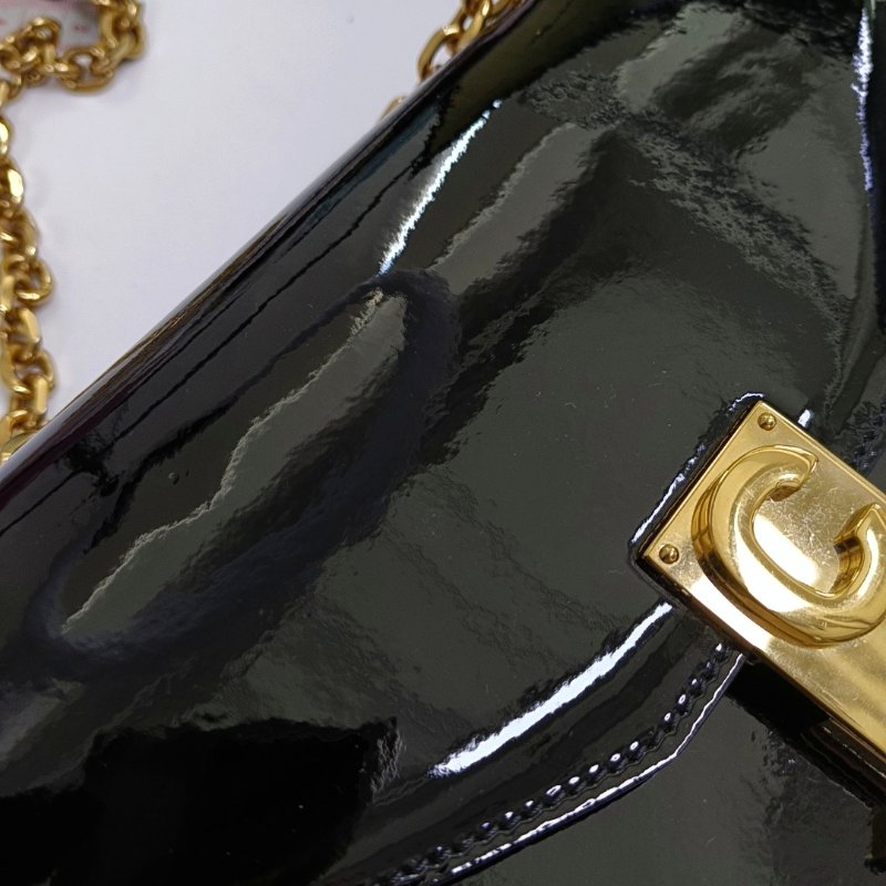 CELINE C 黑色漆皮單肩包 金色五金-8