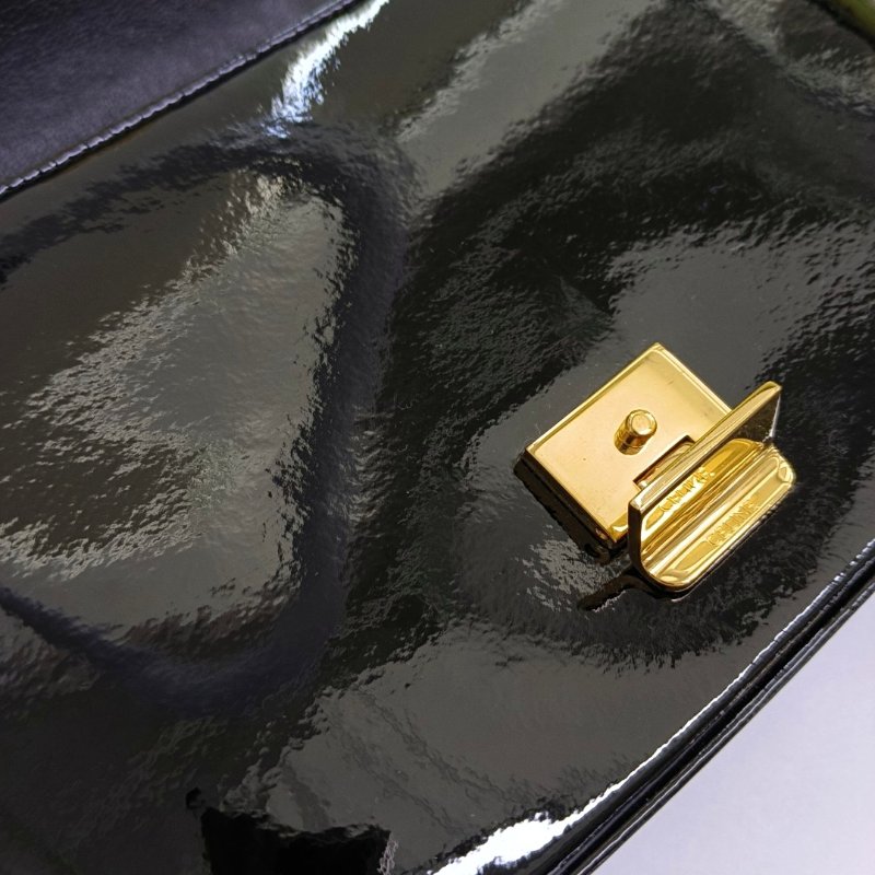 CELINE C 黑色漆皮單肩包 金色五金-10