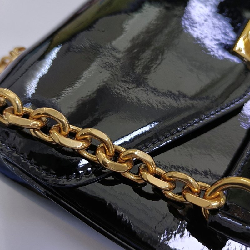 CELINE C 黑色漆皮單肩包 金色五金-12