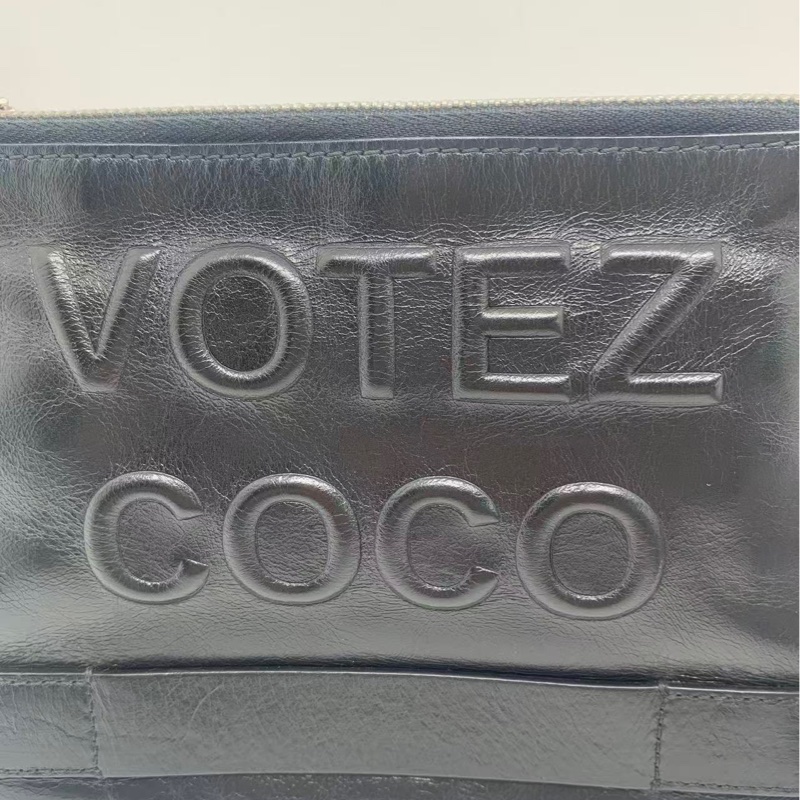 二手Chanel香奈兒votez coco黑色字母牛蠟皮手包，鐳射20開-11