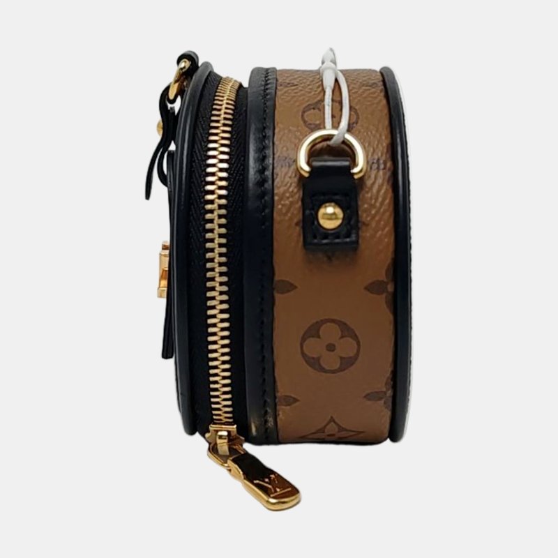 LOUIS VUITTON BOITE CHAPEAU 卡其色塗層帆布老花圓餅包單肩包金色五金可拆卸肩帶 9.8新-2