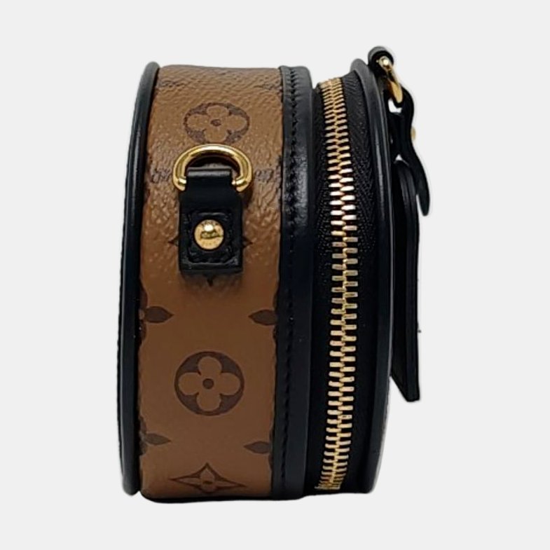 LOUIS VUITTON BOITE CHAPEAU 卡其色塗層帆布老花圓餅包單肩包金色五金可拆卸肩帶 9.8新-3