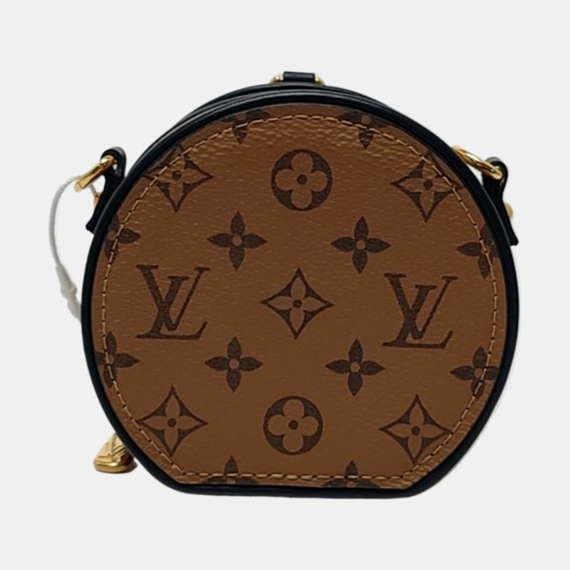LOUIS VUITTON BOITE CHAPEAU 卡其色塗層帆布老花圓餅包單肩包金色五金可拆卸肩帶 9.8新-4