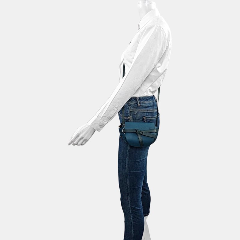 LOEWE Gate 迷你 藍綠色牛皮單肩包斜挎包 金色五金 9.8新-1