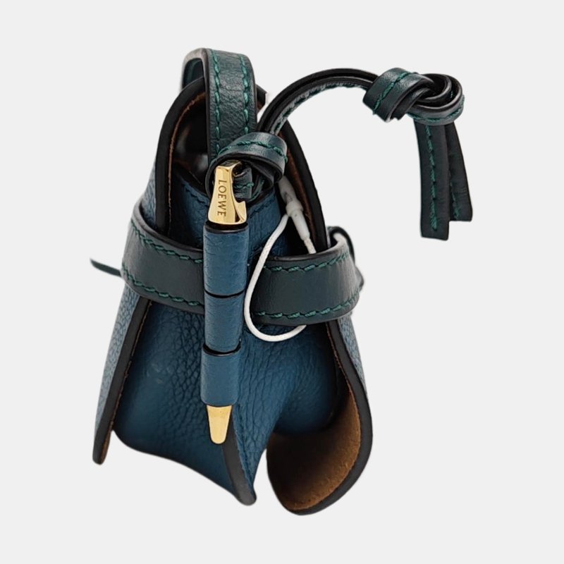 LOEWE Gate 迷你 藍綠色牛皮單肩包斜挎包 金色五金 9.8新-3