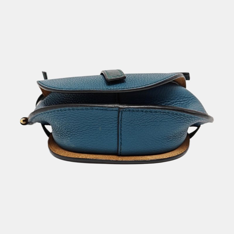 LOEWE Gate 迷你 藍綠色牛皮單肩包斜挎包 金色五金 9.8新-5