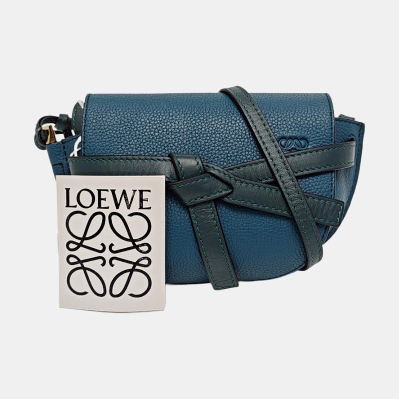 LOEWE Gate 迷你 藍綠色牛皮單肩包斜挎包 金色五金 9.8新-7