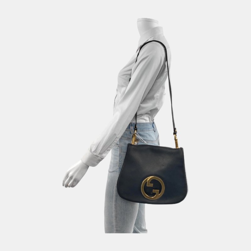 GUCCI Blondie黑色牛皮單肩包手拿包斜挎包 金色五金-1