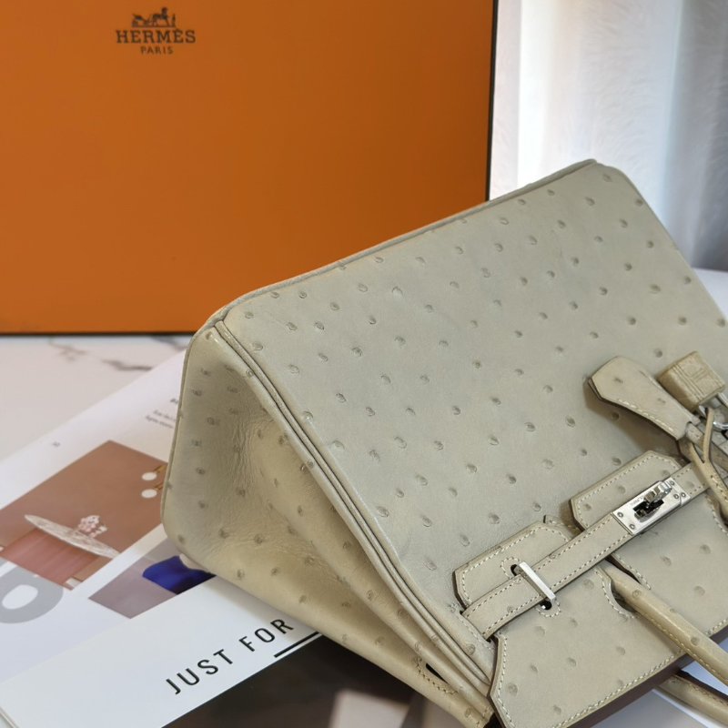 HERMES Birkin 25 - 鴕鳥皮羊毛白銀 🄾-3