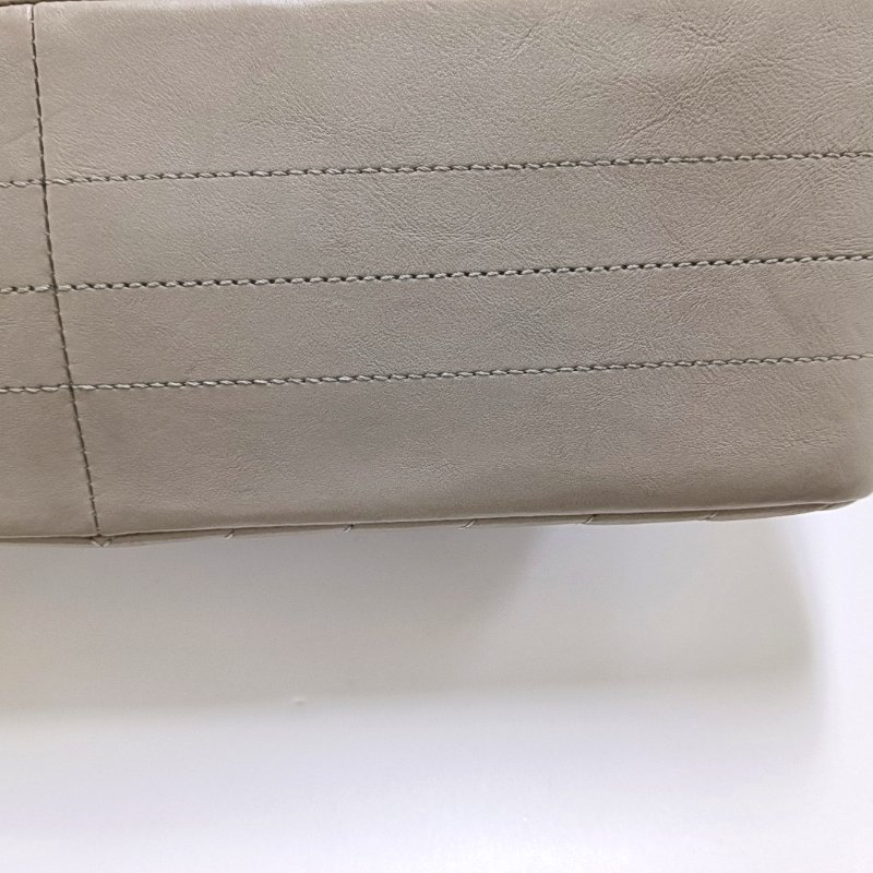 CHANEL 2.55 灰色荔枝紋牛皮V紋單肩包斜挎包 金色五金 27開-10