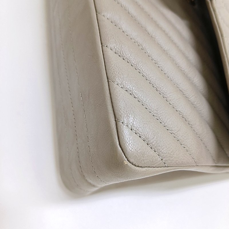 CHANEL 2.55 灰色荔枝紋牛皮V紋單肩包斜挎包 金色五金 27開-11