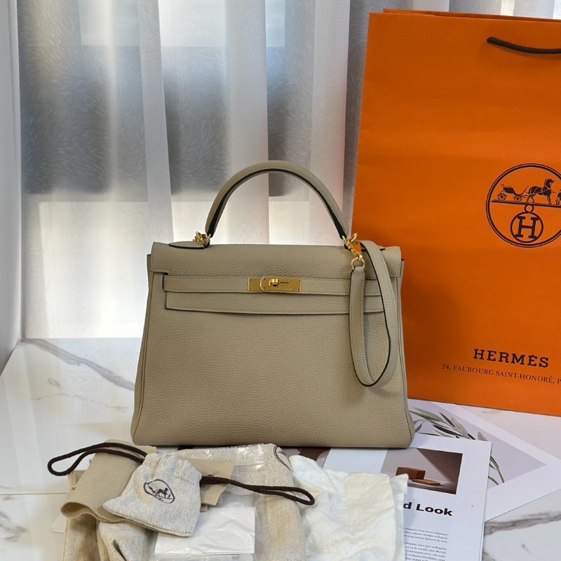 HERMES Kelly 32 - 風衣灰金 X-7