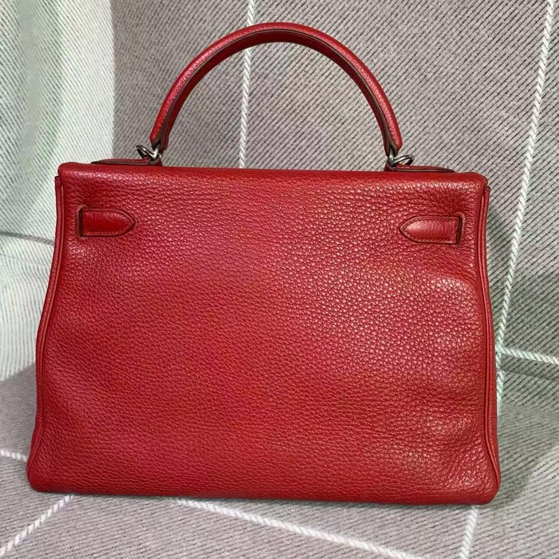 二手 Hermes 爱马仕 Kelly32 国旗红皮银扣 n 刻-2