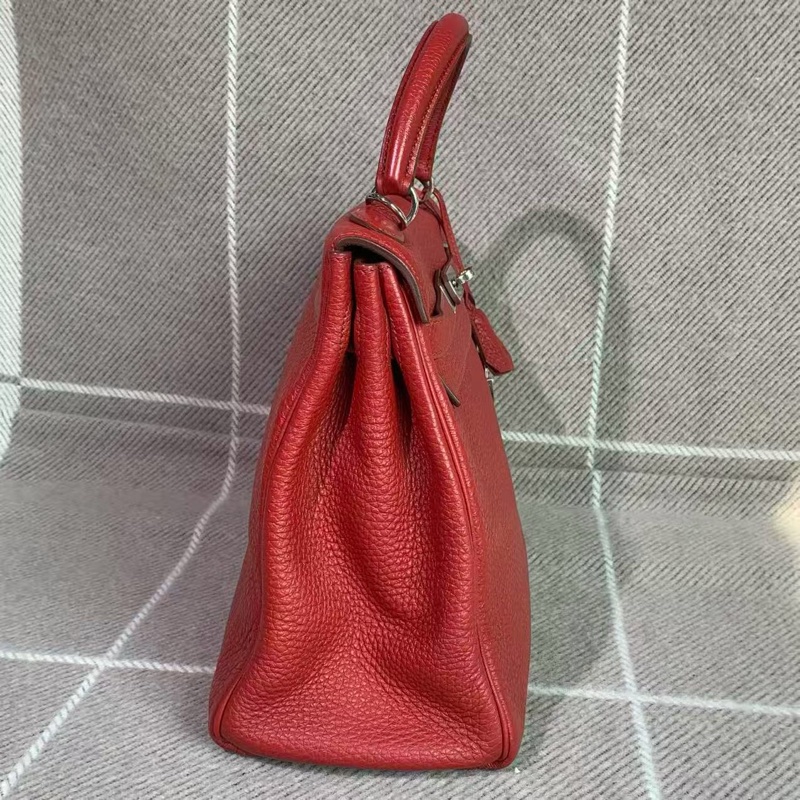 二手 Hermes 爱马仕 Kelly32 国旗红皮银扣 n 刻-4