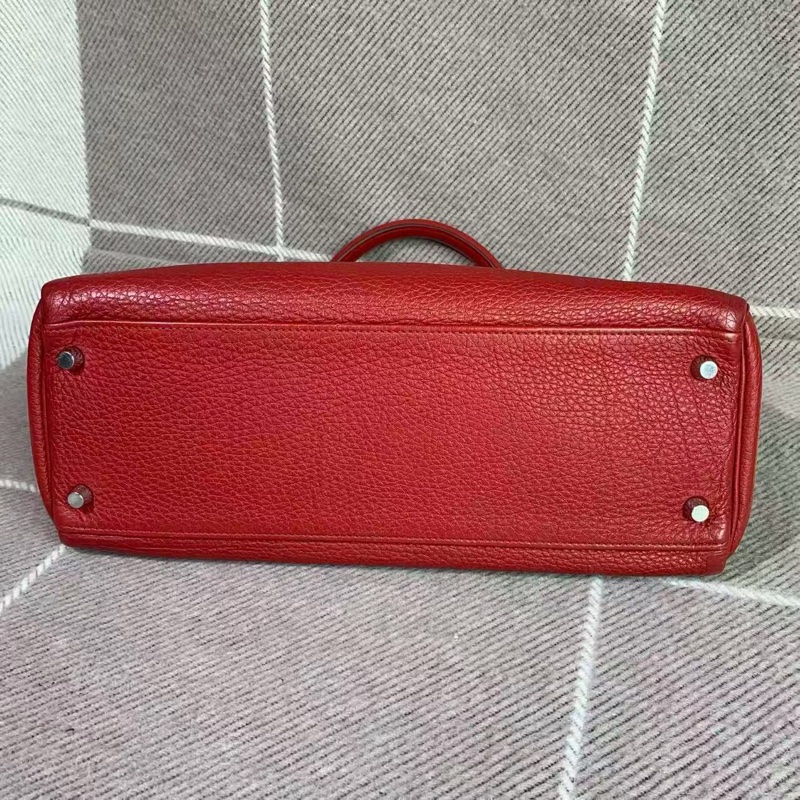 二手 Hermes 爱马仕 Kelly32 国旗红皮银扣 n 刻-5