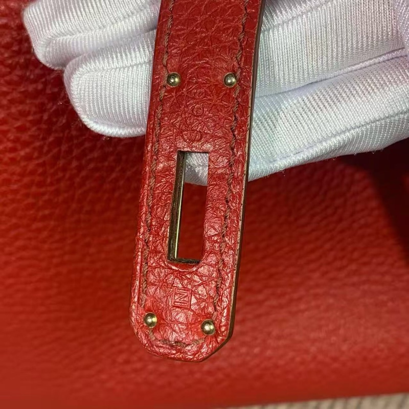 二手 Hermes 爱马仕 Kelly32 国旗红皮银扣 n 刻-6