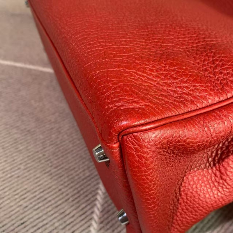 二手 Hermes 爱马仕 Kelly32 国旗红皮银扣 n 刻-7