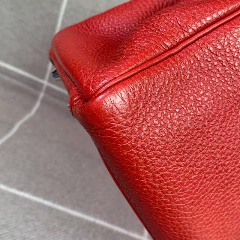 二手 Hermes 爱马仕 Kelly32 国旗红皮银扣 n 刻-8