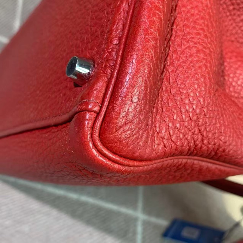 二手 Hermes 爱马仕 Kelly32 国旗红皮银扣 n 刻-9