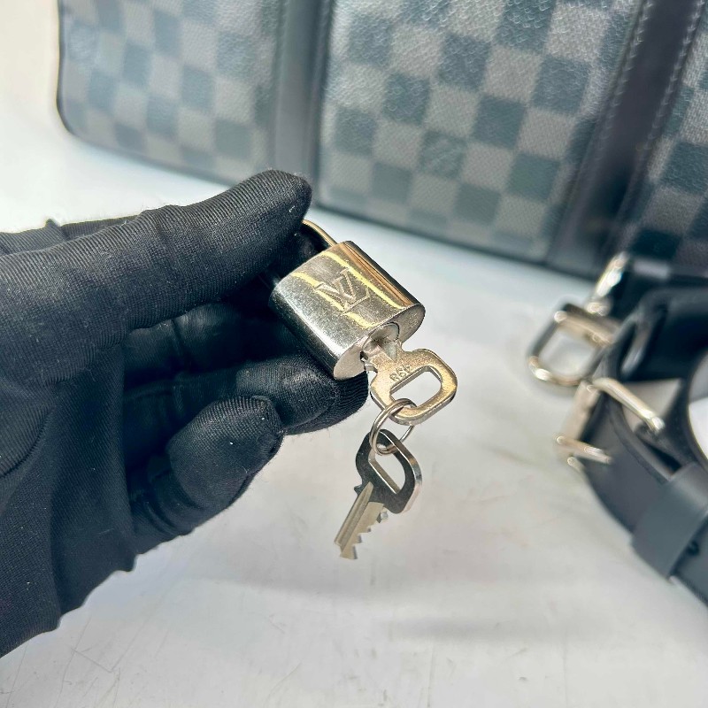 LV Porte Documents Voyage 黑色棋盤格電腦公事包 肩帶-9