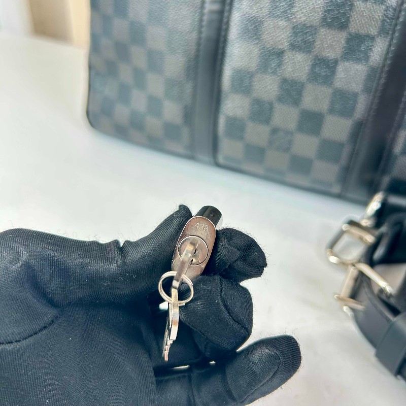 LV Porte Documents Voyage 黑色棋盤格電腦公事包 肩帶-10