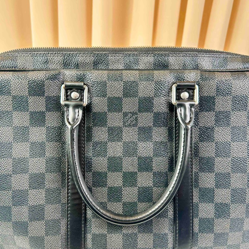 LV Porte Documents Voyage 黑色棋盤格電腦公事包 肩帶-18