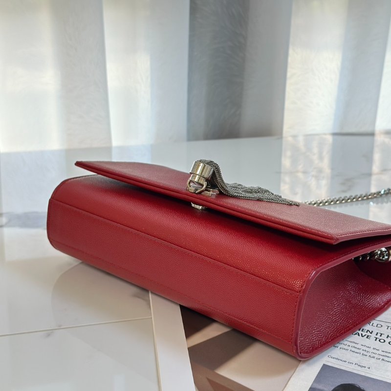 YSL Kate 流蘇鍊帶斜背包 - 紅銀-3